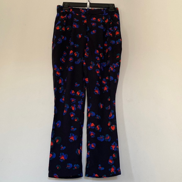 Topshop Navy Floral Printed High Rise Tapered Trouser Ankle Pants - Picture 3 of 10